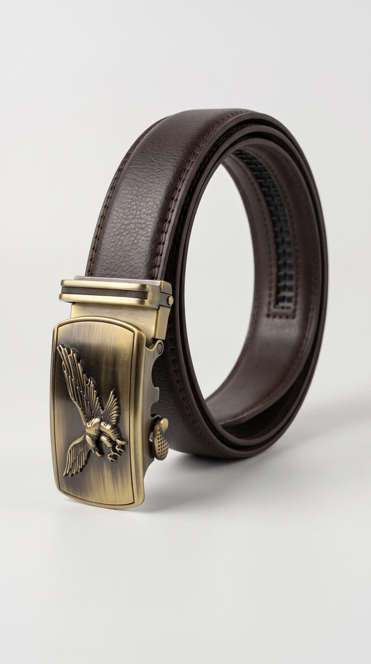 Imported Auto Lock Brown Belt For Formal Use Versatile Buckle Non Leather