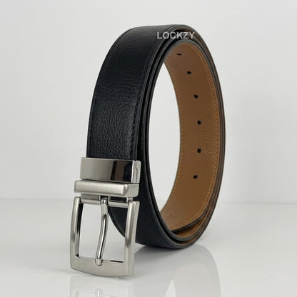 2-in-1 Double-Sided Real Cow Leather Natural Belt - Black & Camel