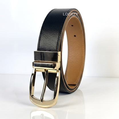 2-in-1 Double-Sided Real Cow Leather Natural Belt - Black & Camel