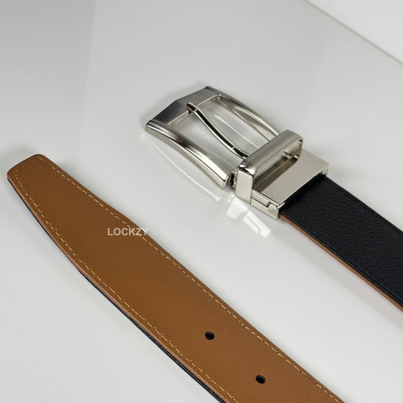 2-in-1 Double-Sided Real Cow Leather Natural Belt - Black & Camel