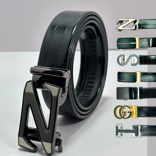 Imported Luxe Auto Lock Belt – Pattern Black - Versatile Buckle Collection