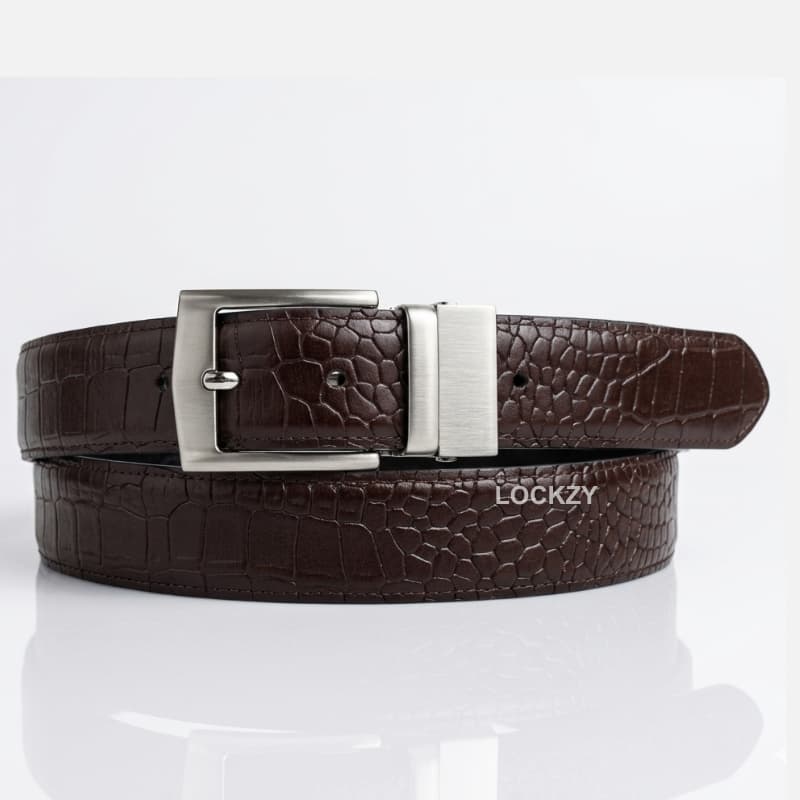 2-in-1 High Chrome finish Cow Leather Belt - Crocodile Black & Brown