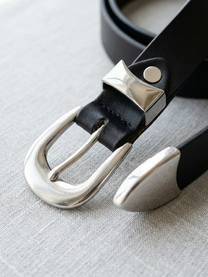 Slim Hanging Tail Belt – 25mm Black Leather
