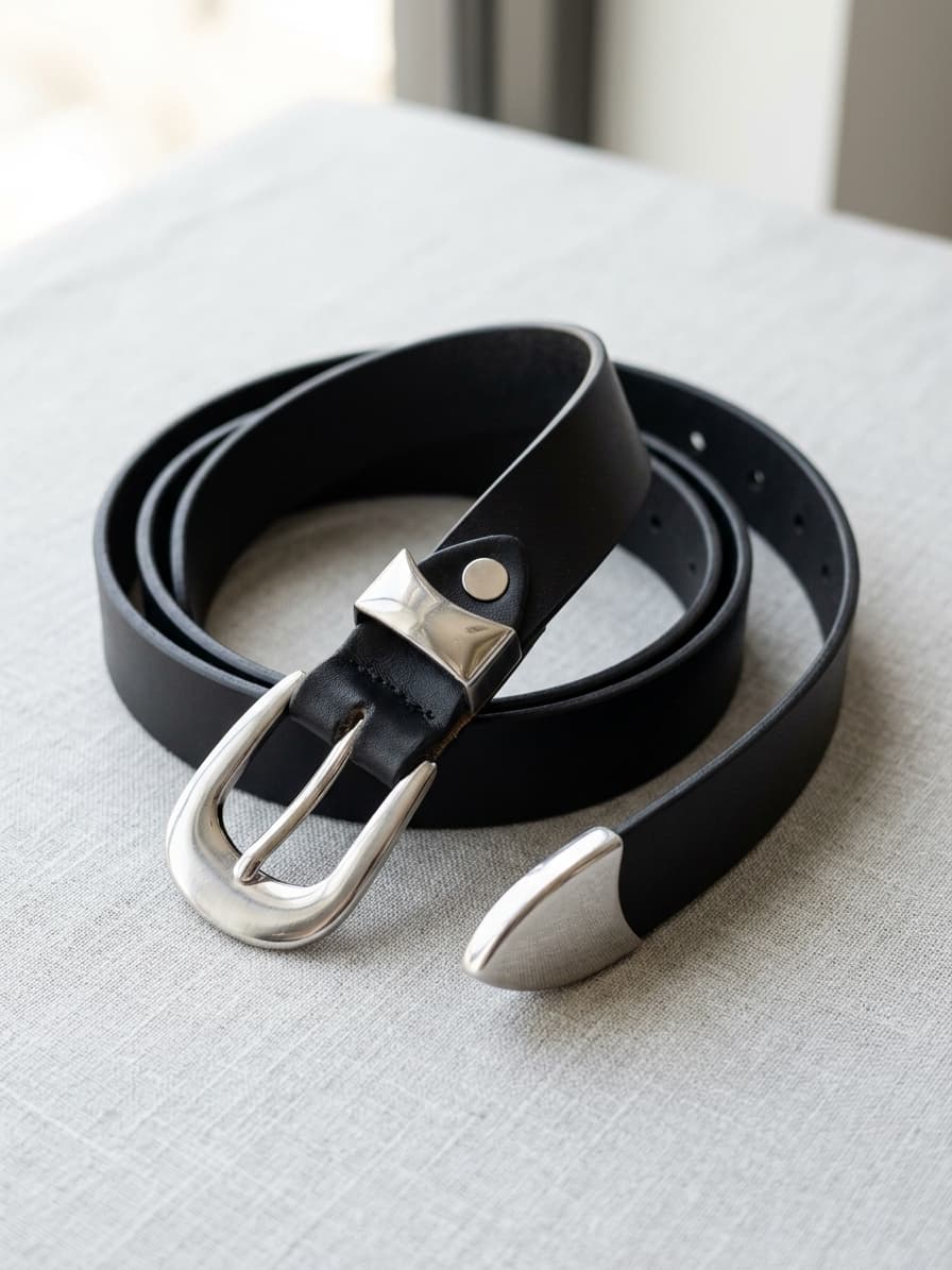 Slim Hanging Tail Belt – 25mm Black Leather