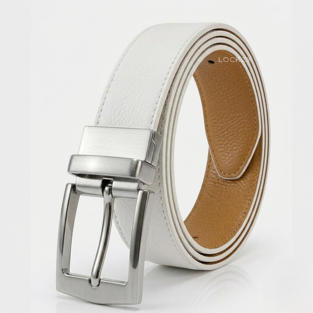 2-in-1 Rotatable Pure Leather Belt | White & Tan