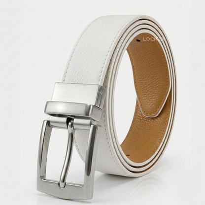 2-in-1 Rotatable Pure Leather Belt | White & Tan
