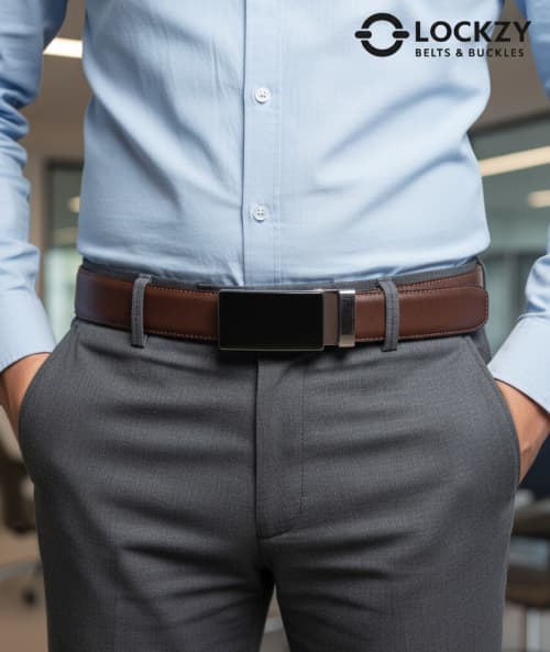 Real Full Grain 100% Cow Leather, Not Artificial Premium Auto Lock Belt – Dark Brown – Soft, Durable, Elite