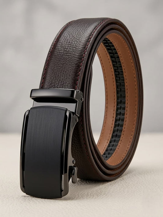 35mm Auto-Lock Ratchet Belt – Exotic Eggplant (Aubergine) Pebble Grain Leather