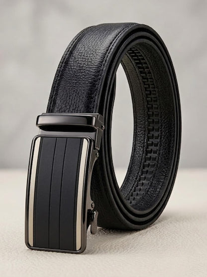 Auto Lock Full Grain Leather Belt -Black
