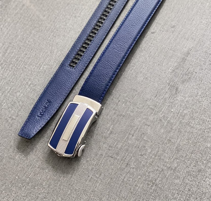 Auto Lock Full Grain Natural Leather Belt - Blue