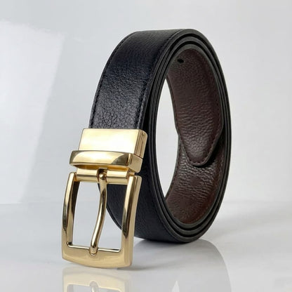 2-in-1 Natural Cow Leather Belt- Black & Chocolate Brown