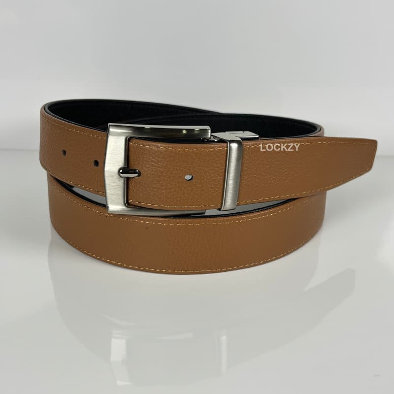 2-in-1 Natural Cow Leather Belt - Black & Camel
