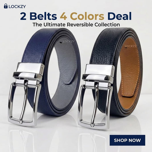 Leather Belt Deal | 2 Belts, 4 Colors, Black/Brown and Blue/Grey