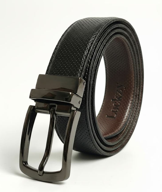 2-in-1 Double-Sided Cow Leather High Chrome Finish Belt - Perforated Black & Brown