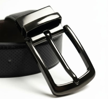 2-in-1 Double-Sided Cow Leather High Chrome Finish Belt - Perforated Black & Brown