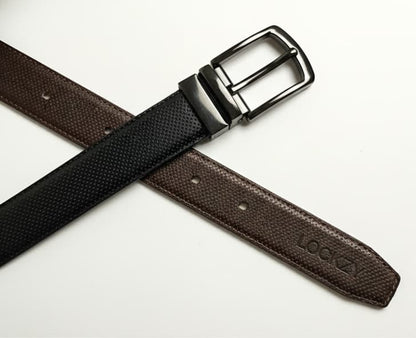 2-in-1 Double-Sided Cow Leather High Chrome Finish Belt - Perforated Black & Brown
