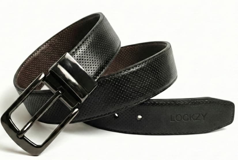 2-in-1 Double-Sided Cow Leather High Chrome Finish Belt - Perforated Black & Brown