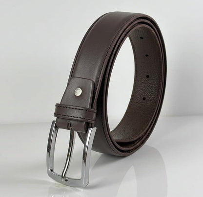 Lockzy Coffee Brown Side-Stitch Leather Belt – 35mm Dress Belt