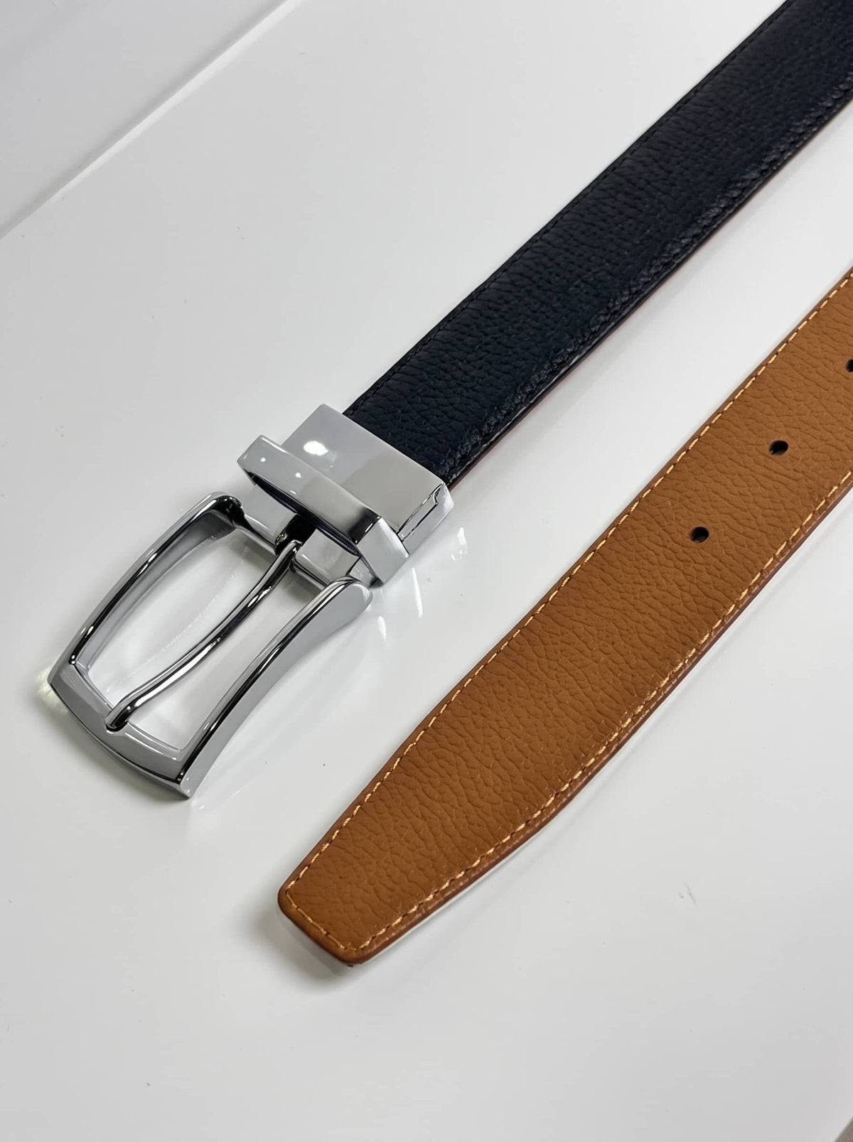 2-in-1 Natural Cow Leather Belt - Black & Camel