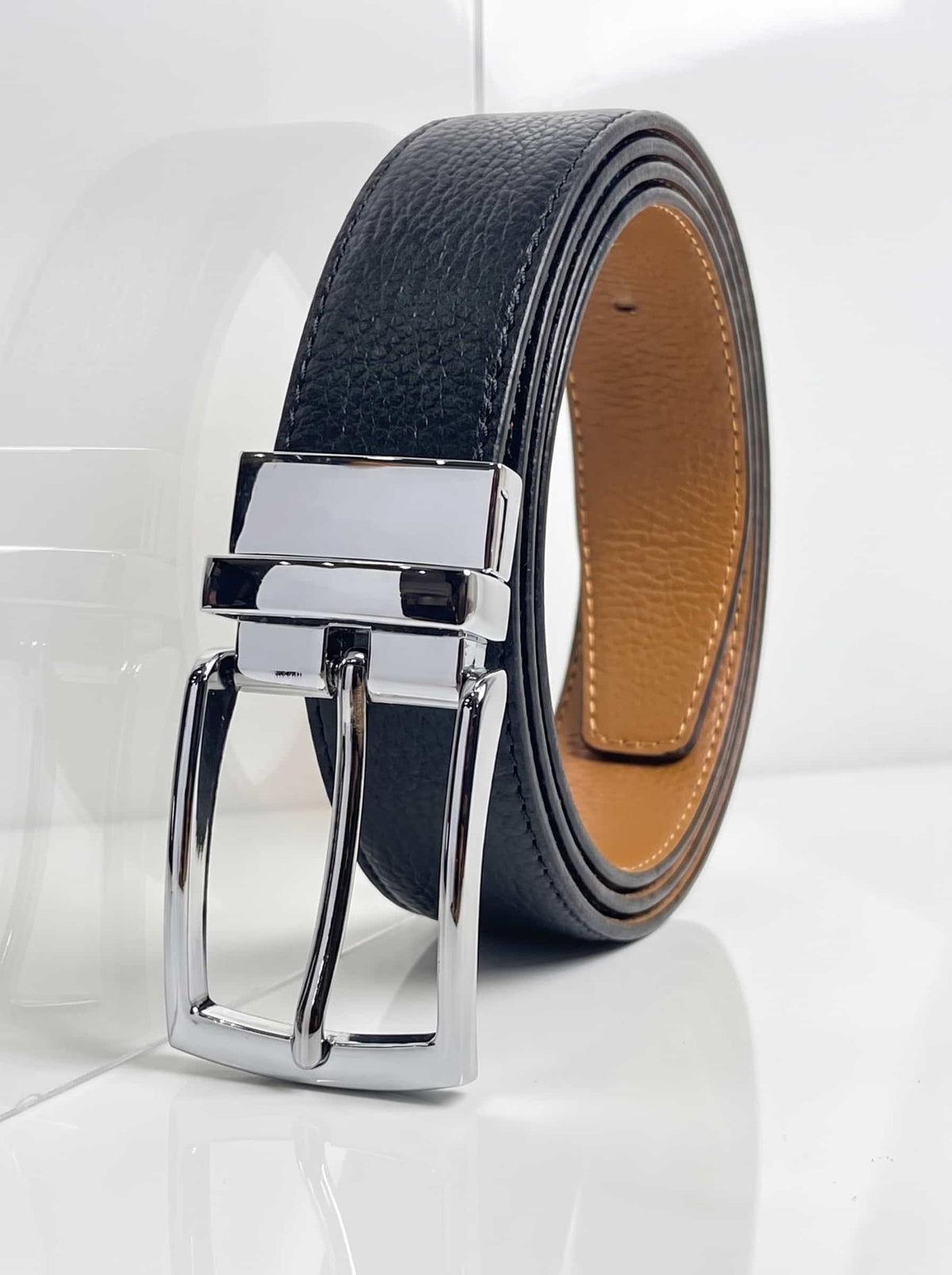 2-in-1 Natural Cow Leather Belt - Black & Camel