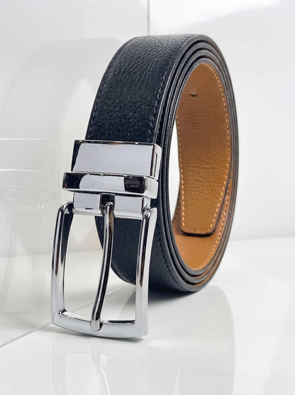 2-in-1 Natural Cow Leather Belt - Black & Camel