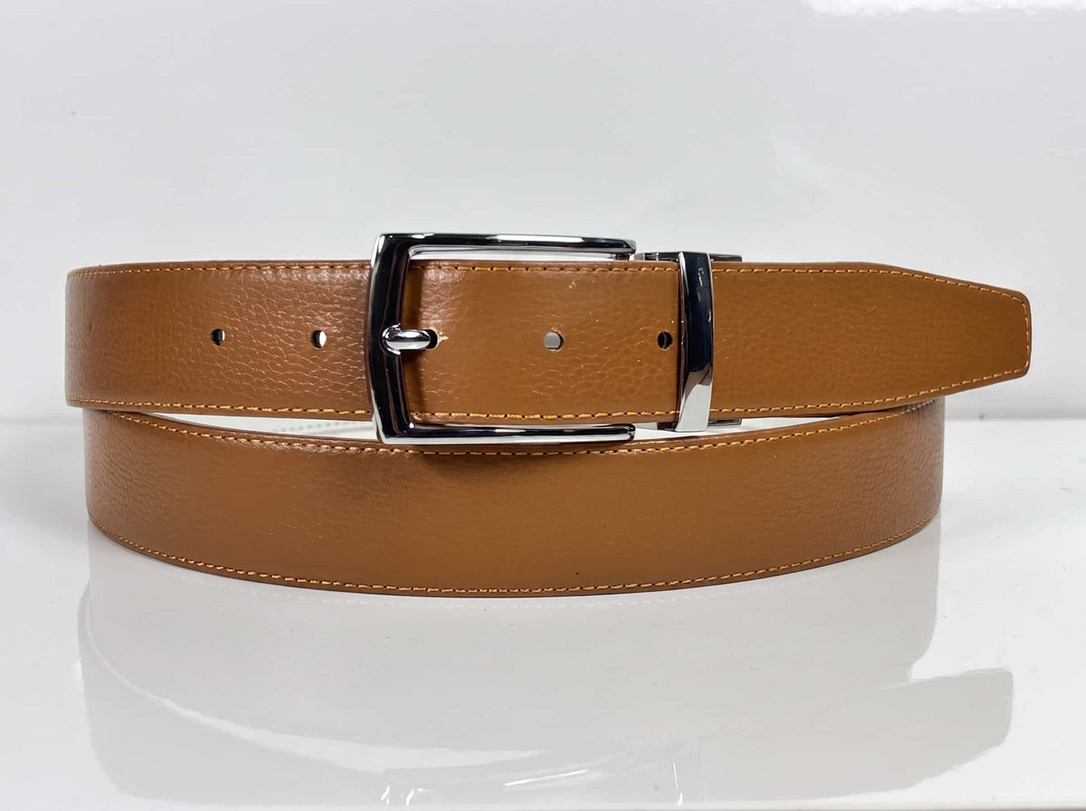 2-in-1 Natural Cow Leather Belt - Black & Camel
