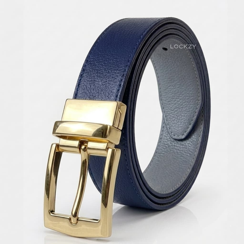 2-in-1 Natural Cow Leather Belt - Blue & Grey