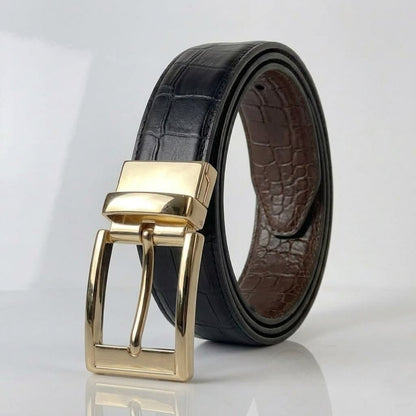 2-in-1 High Chrome finish Cow Leather Belt - Crocodile Black & Brown