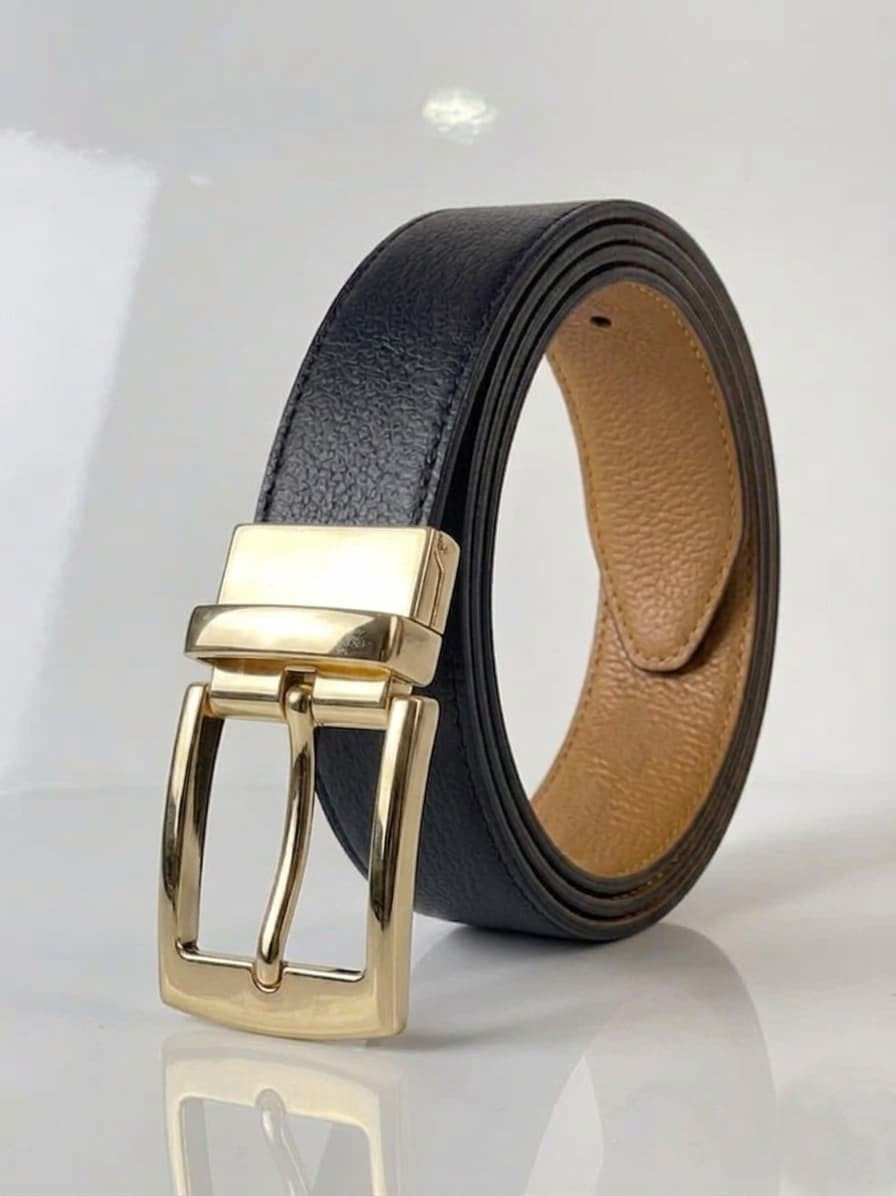 2-in-1 Natural Cow Leather Belt - Black & Camel