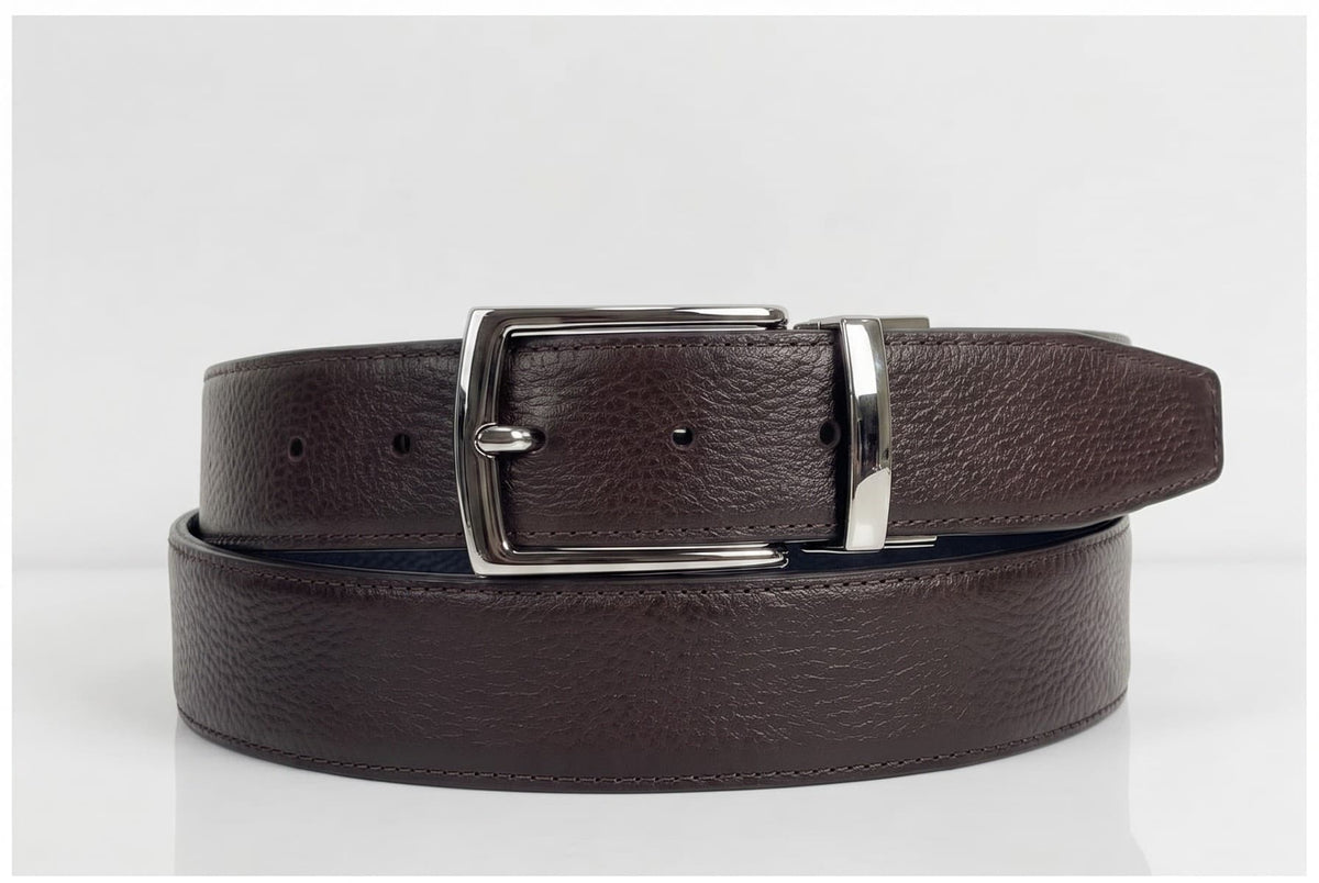2-in-1 Natural Cow Leather Belt- Black & Chocolate Brown