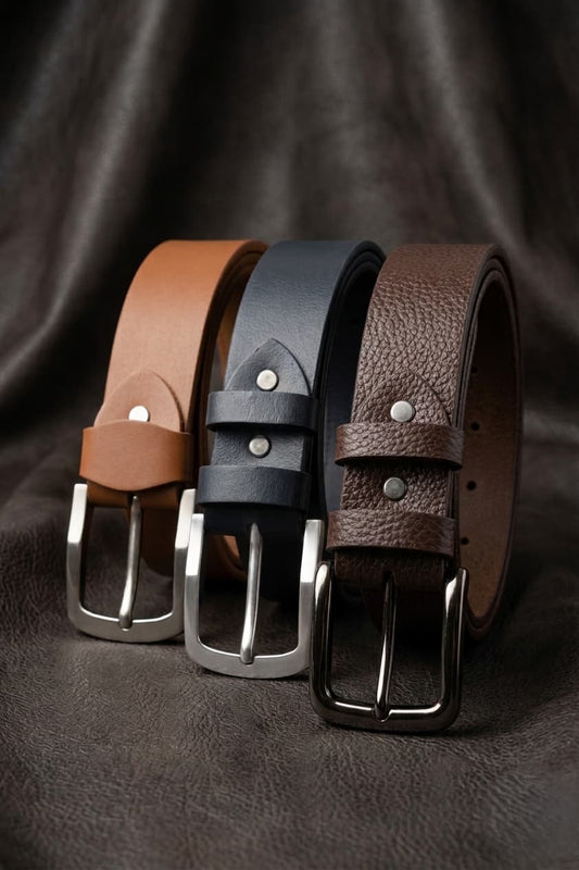Pack of 3 - 40mm Full Grain Leather Belt – Clay, Charcoal & Dark Brown