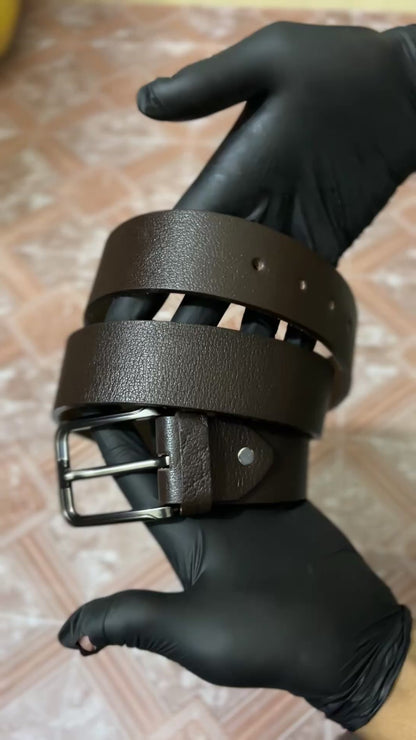 Full Grain Buffalo Leather Belt - Chocolate Brown, 2-Year Warranty Against Peeling