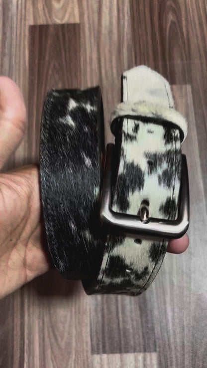 Premium Natural Leather Belt with Real Cowhide Hair