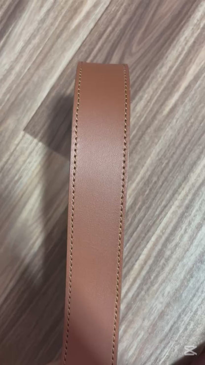 Brown Full Grain 100 % Leather Dress Belt  with Contrast Stitching