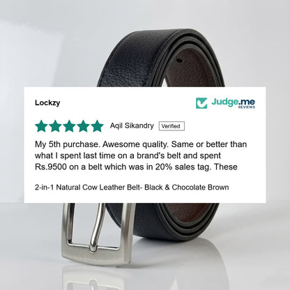2-in-1 Natural Cow Leather Belt- Black & Chocolate Brown