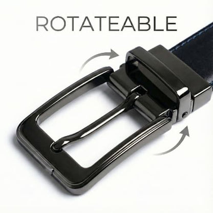 2-in-1 Double-Sided Natural Cow 100 % Leather Belt - Black & Blue - No Peeling or Cracking