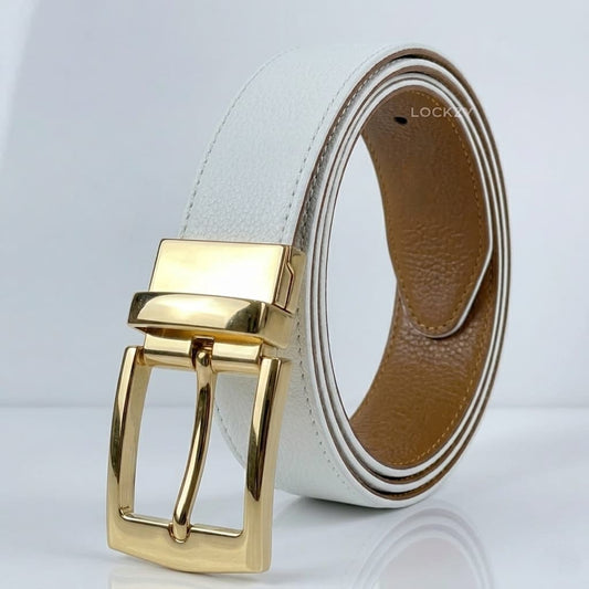 2-in-1 Rotatable Pure Leather Belt | White & Tan